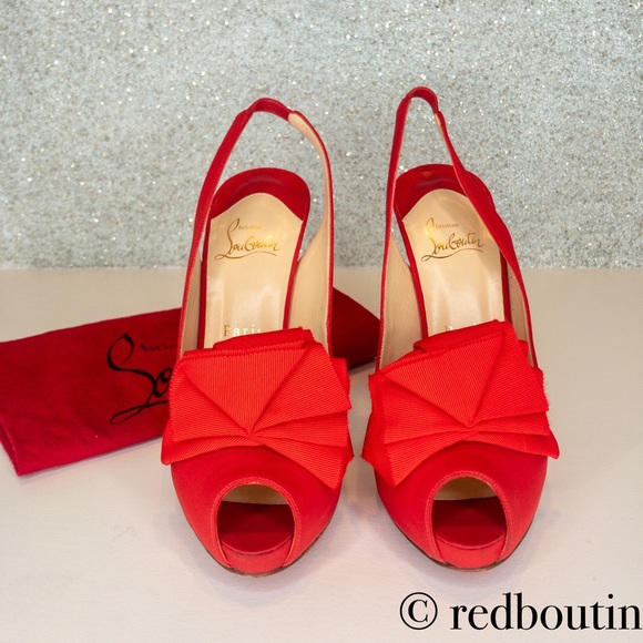 👠SOLD👠 RED SATIN LADY BOW PEEPTOE SLINGBACK 120 - Picture 4 of 8